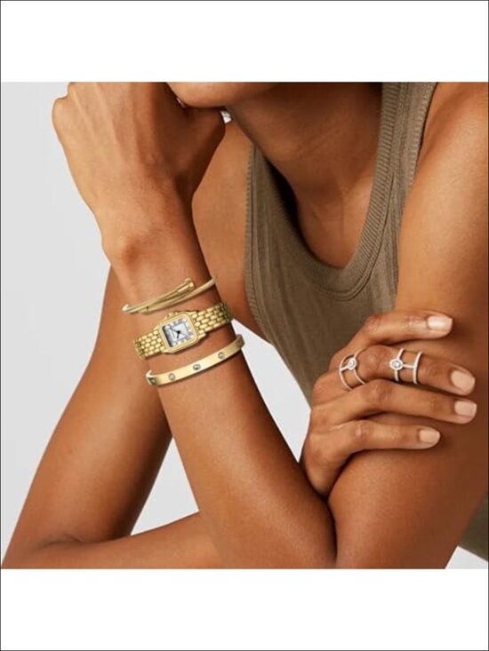 Gold Bangle Watch and Bracelet Set with Adjustable Links